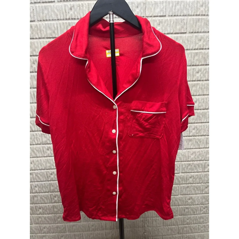 Auden Cloud Knit Pajama Set Red Short Sleeve Button Down Shorts Small NEW